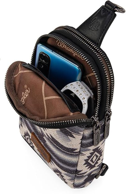 Wrangler Aztec Crossbody Sling Bag – Authentic Small Canvas Purse with Adjustable Strap- Multiple Colours