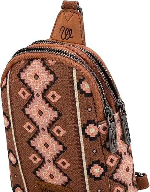 Wrangler Aztec Crossbody Sling Bag – Authentic Small Canvas Purse with Adjustable Strap- Multiple Colours
