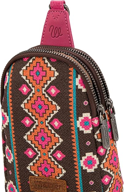 Wrangler Aztec Crossbody Sling Bag – Authentic Small Canvas Purse with Adjustable Strap- Multiple Colours