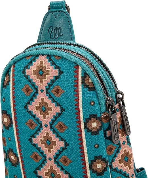 Wrangler Aztec Crossbody Sling Bag – Authentic Small Canvas Purse with Adjustable Strap- Multiple Colours
