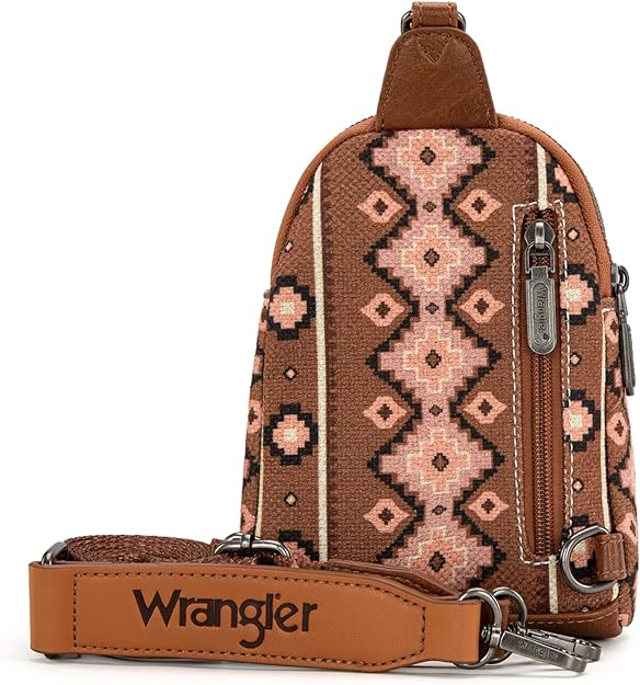 Wrangler Aztec Crossbody Sling Bag – Authentic Small Canvas Purse with Adjustable Strap- Multiple Colours