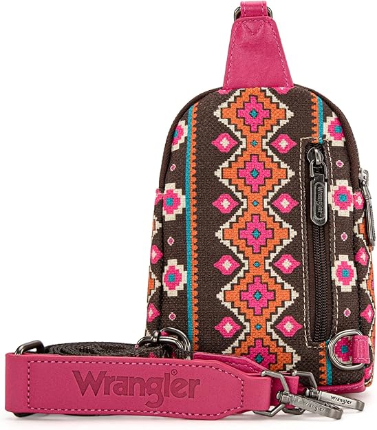 Wrangler Aztec Crossbody Sling Bag – Authentic Small Canvas Purse with Adjustable Strap- Multiple Colours