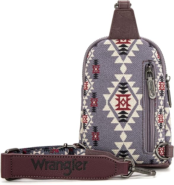 Wrangler Aztec Crossbody Sling Bag – Authentic Small Canvas Purse with Adjustable Strap- Multiple Colours