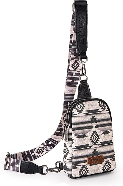 Wrangler Aztec Crossbody Sling Bag – Authentic Small Canvas Purse with Adjustable Strap- Multiple Colours
