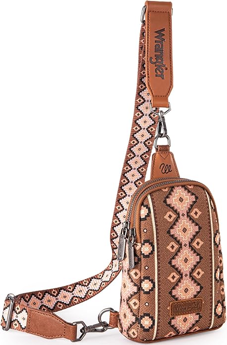 Wrangler Aztec Crossbody Sling Bag – Authentic Small Canvas Purse with Adjustable Strap- Multiple Colours