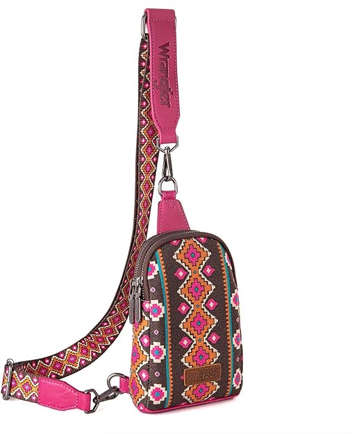 Wrangler Aztec Crossbody Sling Bag – Authentic Small Canvas Purse with Adjustable Strap- Multiple Colours