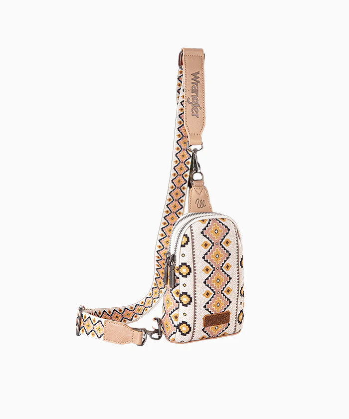 Wrangler Aztec Crossbody Sling Bag – Authentic Small Canvas Purse with Adjustable Strap- Multiple Colours