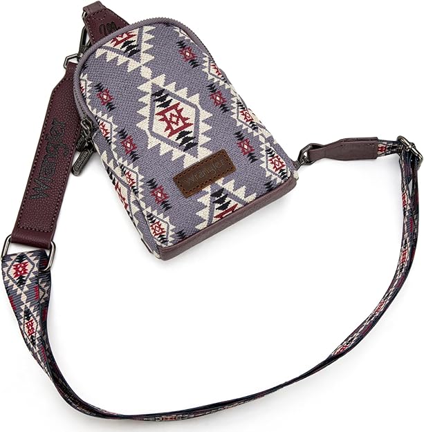 Wrangler Aztec Crossbody Sling Bag – Authentic Small Canvas Purse with Adjustable Strap- Multiple Colours