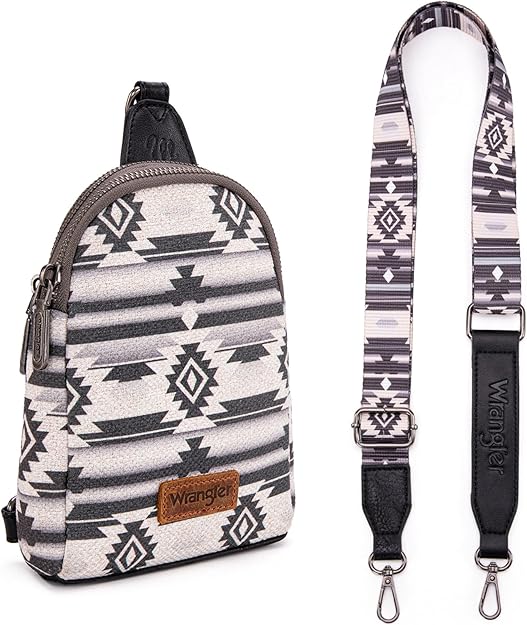Wrangler Aztec Crossbody Sling Bag – Authentic Small Canvas Purse with Adjustable Strap- Multiple Colours