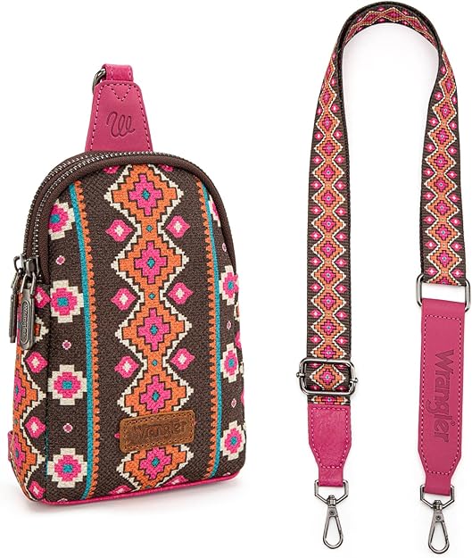 Wrangler Aztec Crossbody Sling Bag – Authentic Small Canvas Purse with Adjustable Strap- Multiple Colours