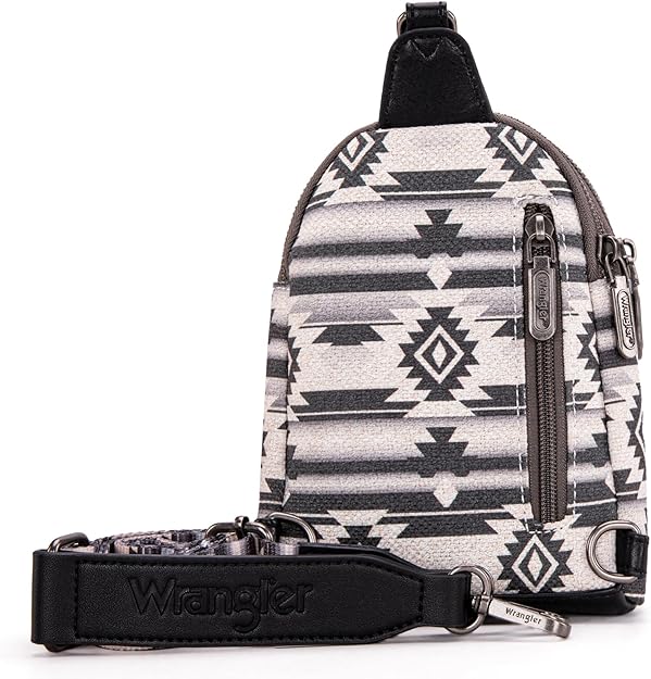 Wrangler Aztec Crossbody Sling Bag – Authentic Small Canvas Purse with Adjustable Strap- Multiple Colours
