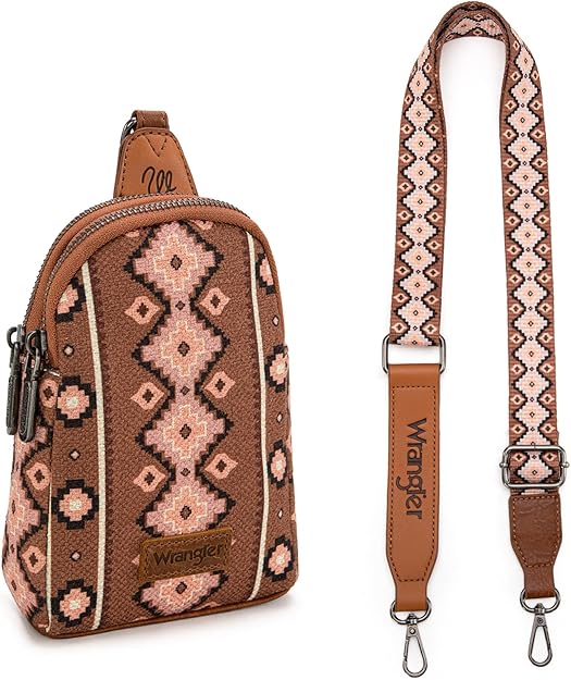 Wrangler Aztec Crossbody Sling Bag – Authentic Small Canvas Purse with Adjustable Strap- Multiple Colours