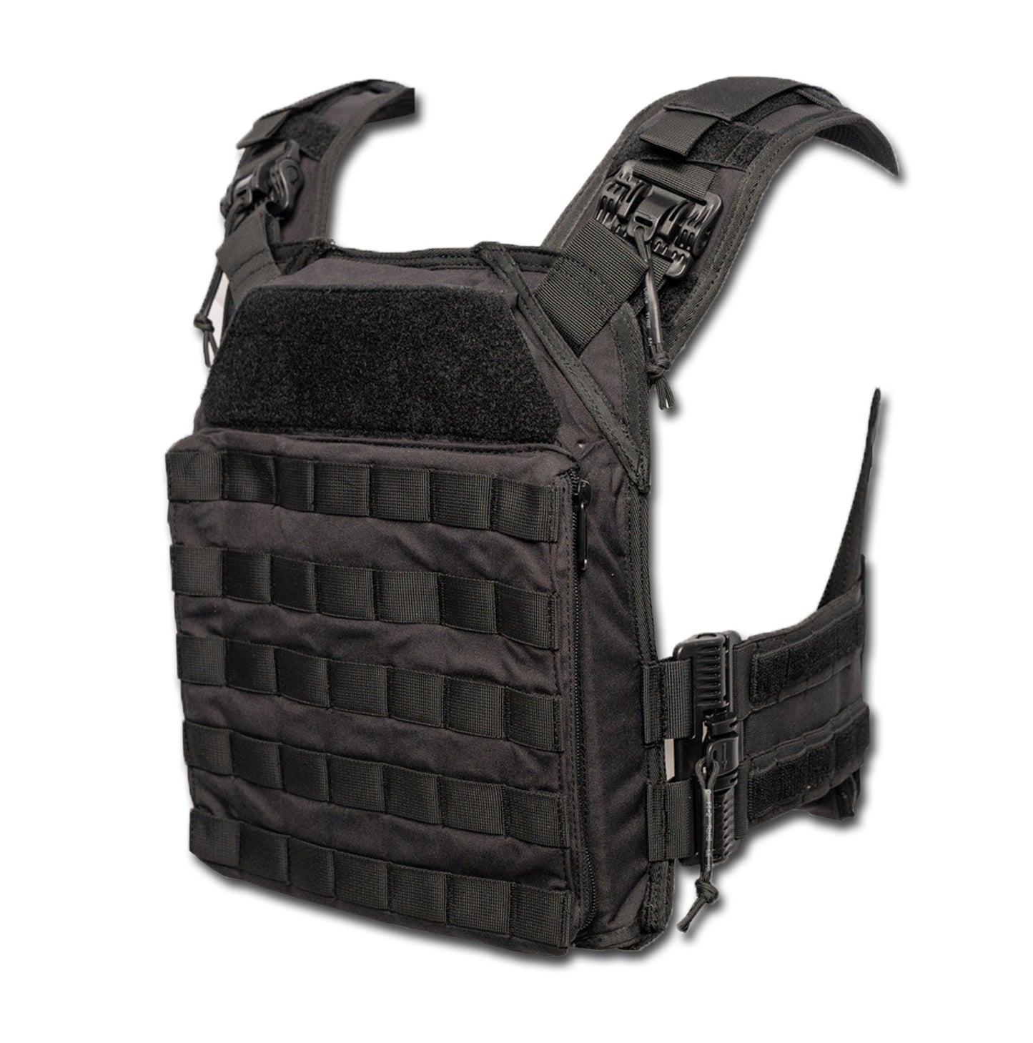 Black tactical vest on a white background