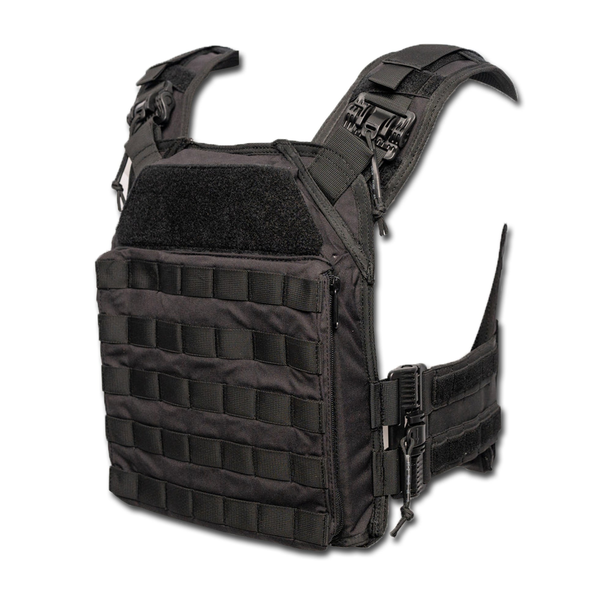 Black tactical vest on a white background