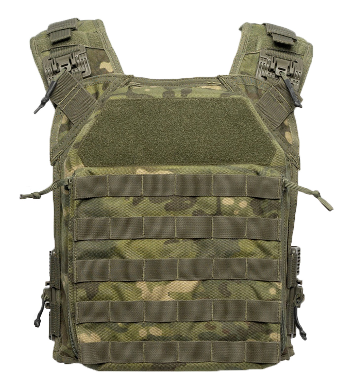 Green camouflage tactical vest on a white background