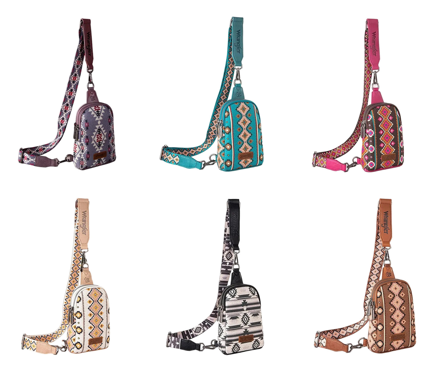Wrangler Aztec Crossbody Sling Bag – Authentic Small Canvas Purse with Adjustable Strap- Multiple Colours